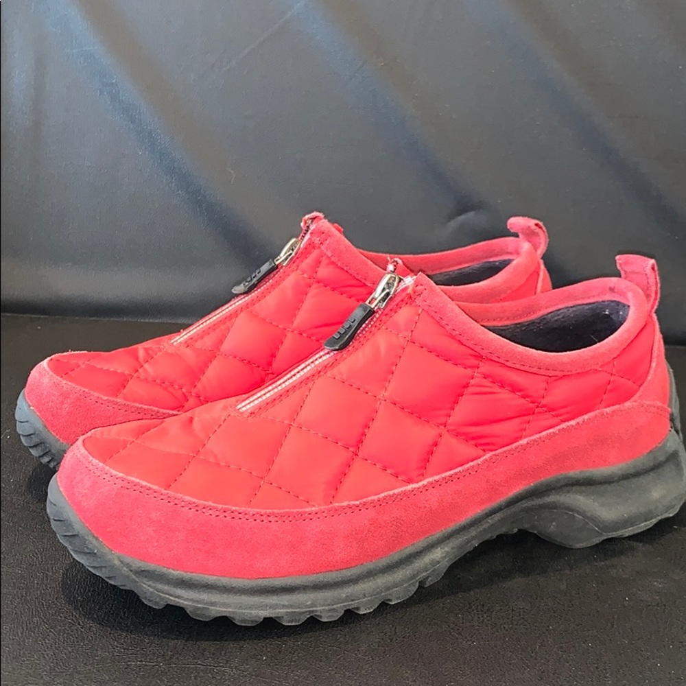 Lands End Red Quilted Slip On Zip Up Sneaker